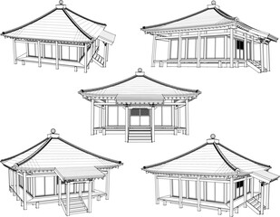 Wall Mural - Vector sketch illustration of traditional Japanese ethnic sacred temple building construction design