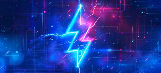 lightning bolt with blue light and neon background flat design Generative AI