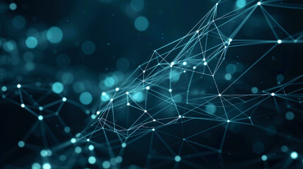 Wall Mural - Network abstract background, dark blue digital space with polygon lines and lights, pattern of tech connections and data. Concept of texture, cyber technology, grid and future