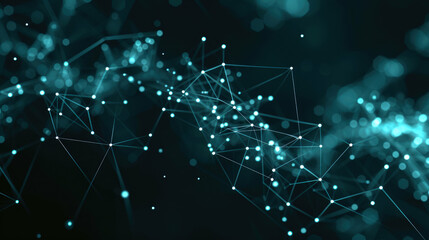 Wall Mural - Cyber space abstract background, dark digital cyberspace with polygon lines and lights, pattern of tech connections. Concept of network, technology, texture, data, grid, plexus