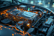 © ADDICTIVE STOCK - Futuristic car engine with glowing circuits Generative AI image