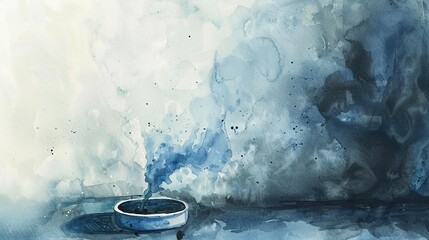 Ash Wednesday. Smoke coming out of a burner. Watercolor painting