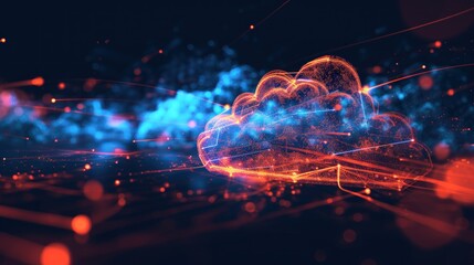 Poster - Cloud technology internet with dots, circuits on abstract background. Cloud Services,