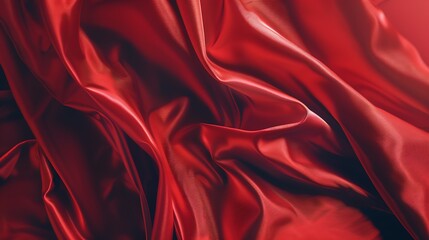 Poster - Beautiful red silk satin background Soft folds on shiny fabric Luxury background with copy space for text design Wide banner Flat lay top view Birthday Christmas Valentine : Generative AI