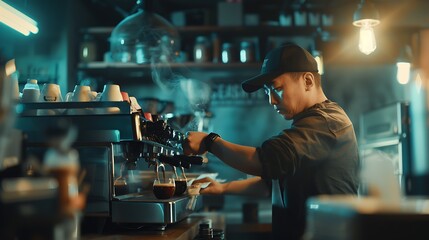 Poster - Barista Prepare Coffee Working Order Concept : Generative AI