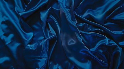 Poster - Beautiful dark blue silk satin background Soft folds on shiny fabric Luxury background with copy space for text design Web banner Flat lay top view tableBirthday Christmas Valentines D : Generative AI