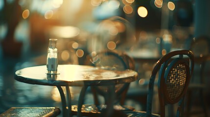 Poster - Blurred bokeh of the dining tables and chairs in vintage style image : Generative AI