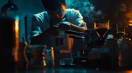 Poster - Barista Prepare Coffee Working Order Concept : Generative AI