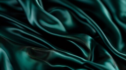 Poster - Dark blue green silk satin Wavy soft folds Shiny fabric surface Luxury emerald green background with space for design Web banner Birthday Christmas Valentine holiday festive paty award : Generative AI