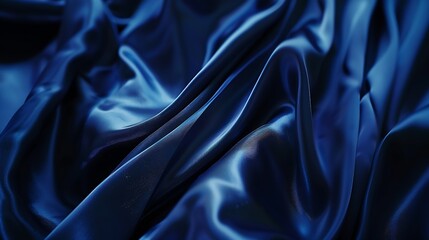 Poster - Navy blue silk satin Wavy soft folds Shiny fabric surface Luxury background with copy space for design Web banner Birthday Christmas Valentine holiday concept : Generative AI