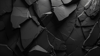 Aufkleber - Black and white background Volumetric black stone background 3d effect Rock texture Granite mountain texture Closeup : Generative AI