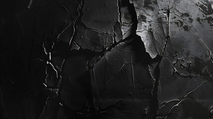 Aufkleber - Black and white background Black stone texture Old concrete wall with cracks Web banner Dark grunge background with copy space for design Horror spooky halloween : Generative AI