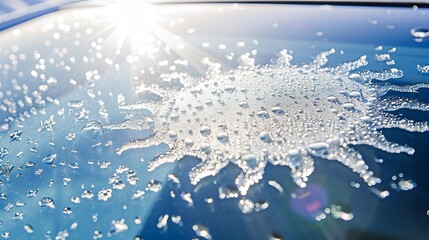 Aufkleber - Snow background Texture of wet snow with sun symbol pattern in the winter window of the car outdoors closeup Happy joyful sunny image : Generative AI