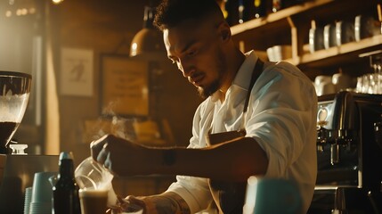 Poster - barista making coffee with latte art : Generative AI
