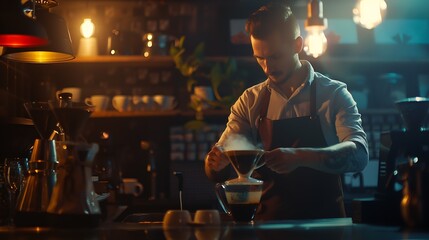 Poster - Barista making coffee in cafe : Generative AI