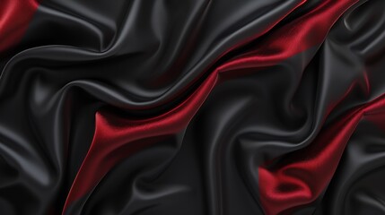 Poster - Black red silk satin background Copy space for text or product Wavy soft folds on shiny fabric Luxurious dark red background Valentine awarding Christmas Anniversary Black Friday Web b : Generative AI