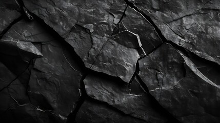 Aufkleber - Black rock texture Cracked Mountain surface closeup Black grunge stone background with copy space for design : Generative AI