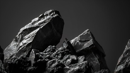 Aufkleber - Black and white background Copy space Dark stone grunge background Mountain texture Closeup Web banner Wide Volumetric rock texture Panoramic : Generative AI