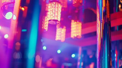 Poster - neon colorful interior of bright and beautiful night club : Generative AI