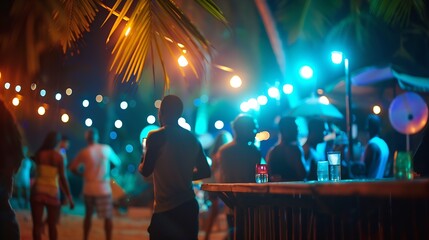Canvas Print - Night beach party in GOA India : Generative AI