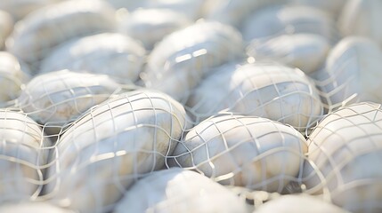 Aufkleber - Beautiful original background image texture of white stones of a round oval shape covered with a white metal mesh with square cells : Generative AI