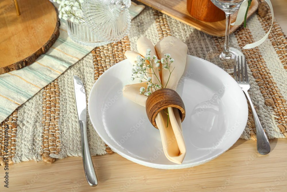 Elegant table setting for International Women's Day celebration, closeup
