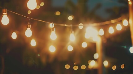 Poster - Vintage tone abstract blur image of Outdoor party in night time with light bokeh for background usage : Generative AI