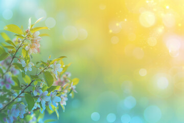 Wall Mural - Spring meadow with flowers and blur bokeh light background