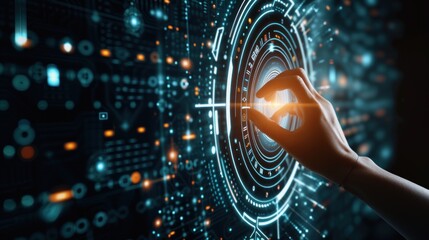 Poster - Artificial intelligence (AI) ,hand touching CPU icon with hand.