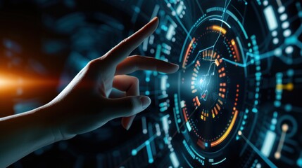 Poster - Artificial intelligence (AI) ,hand touching CPU icon with hand.