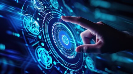 Poster - Artificial intelligence (AI) ,hand touching CPU icon with hand.