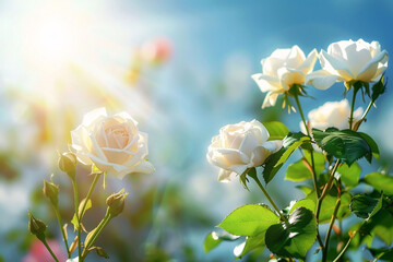 Wall Mural - Serene White Rose Bloom Basking in Sunlight




