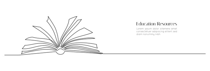 Aufkleber - One continuous line drawing of Opened book. Education in school and library studying in simple linear style.Writing draft business in Editable stroke. Doodle vector illustration