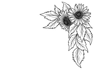 Wall Mural - flower line art corner border