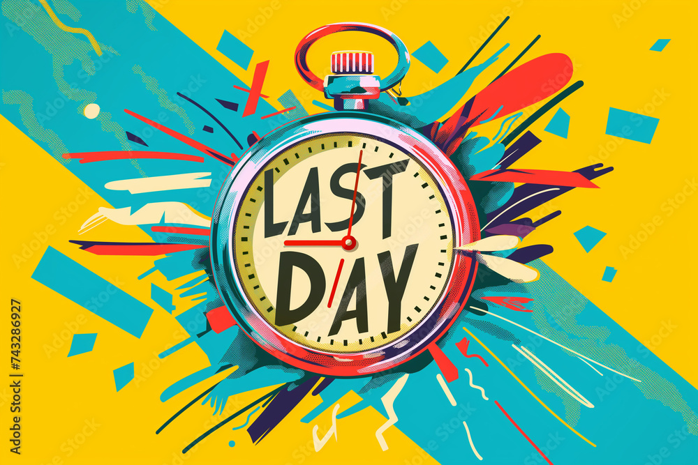 Colorful illustration featuring a stopwatch with 