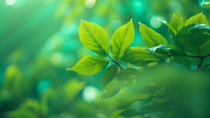 Poster - green leaves background with blurred background