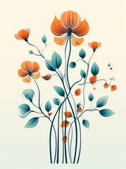 Wall Mural - A painting showing vibrant orange flowers depicted on a clean white background, creating a striking and simple composition.