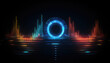 The musical symbol of the circular audio equalizer. Sound wave vector icon. Illustration isolated on dark background. Abstract digital wave of circle line particles. Futuristic modern background