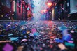 Colorful confetti scattered on a street after a festive event Capturing the aftermath of celebration and joyous occasions