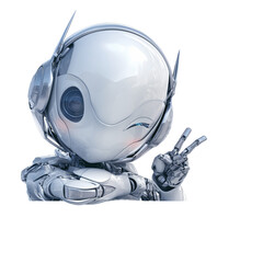 Wall Mural - Happy cute robot on transparent background, friendly and cheerful robot. Friendly mini robot. PNG image. Generative AI