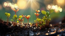 plants grow buds blur background