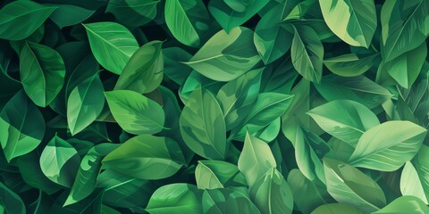  Dense foliage of layered green leaves, representing a lush and thriving natural environment.