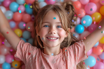 birthday party balloons, colourful balloons background and birthday cake with candles	