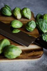 Brussel Sprouts on cutting board