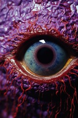 Canvas Print - A close up of a purple eye with a red eye. Generative AI.