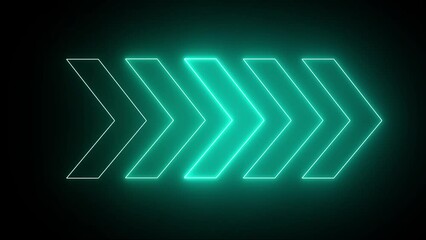 Poster - Light arrow retro glow light blue casino neon effect. Glowing neon-directional arrow in light blue. Neon arrows with shining effects and highlights on a black background.
