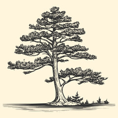 Wall Mural - Scots pine tree woodcut style drawing vector illustration