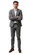 © Sascha - Isolated, transparent, no background, Confident Male Accountant in Modern Gray Suit Poses in Full Body Shot with Professional and Elegant Look, Isolated on Transparent Background