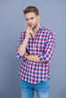 © be free - Unshaven man skincare. Male beauty and hairstyle. Millennial guy wearing casual. Handsome young man. Portrait of man in casual shirt keeping arms crossed isolated on grey. Charismatic model