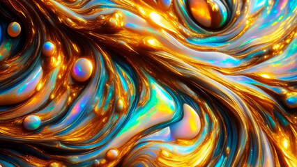 Wall Mural - abstract background wallpaper with liquid gold and gems. wall art for home decor, fractal texture pa